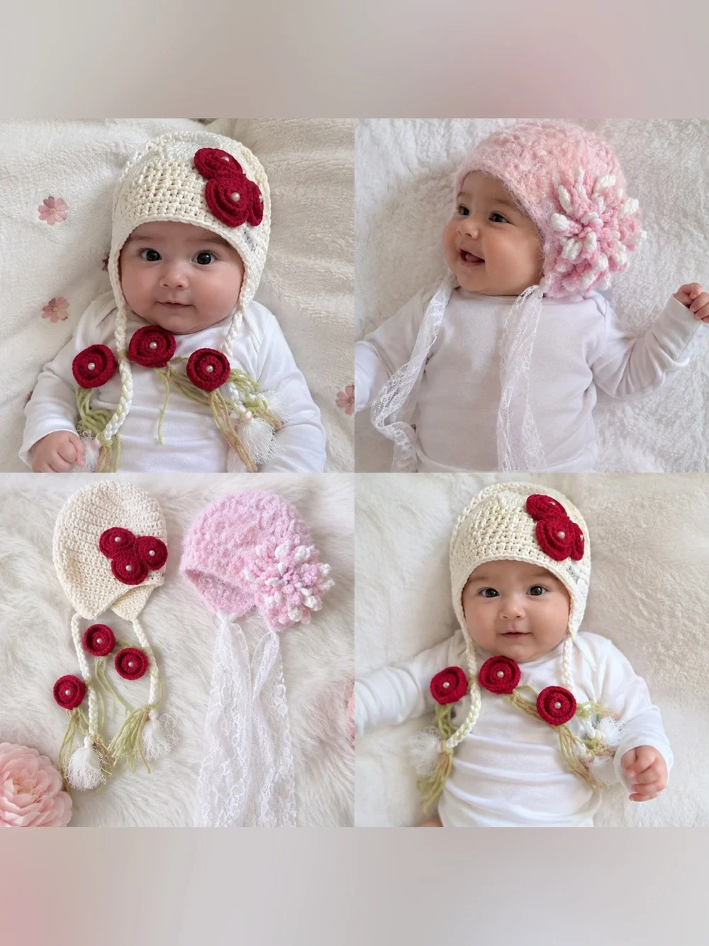 Set of 2 Baby Handmade hat  Winter Crochet Floral Hat